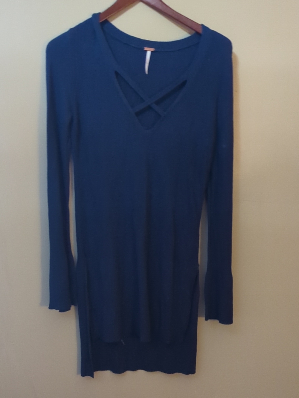 Free People Long Sleeve Crisscross V-Neck Tunic in Navy Blue